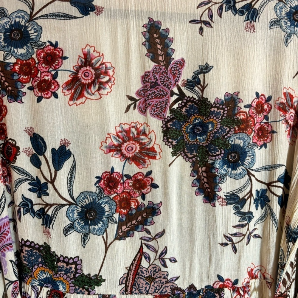 PATRONS OF PEACE Sz M Floral Faux Wrap Balloon Cuffed Sleeves Deep-V Maxi  Dress - Picture 13 of 14